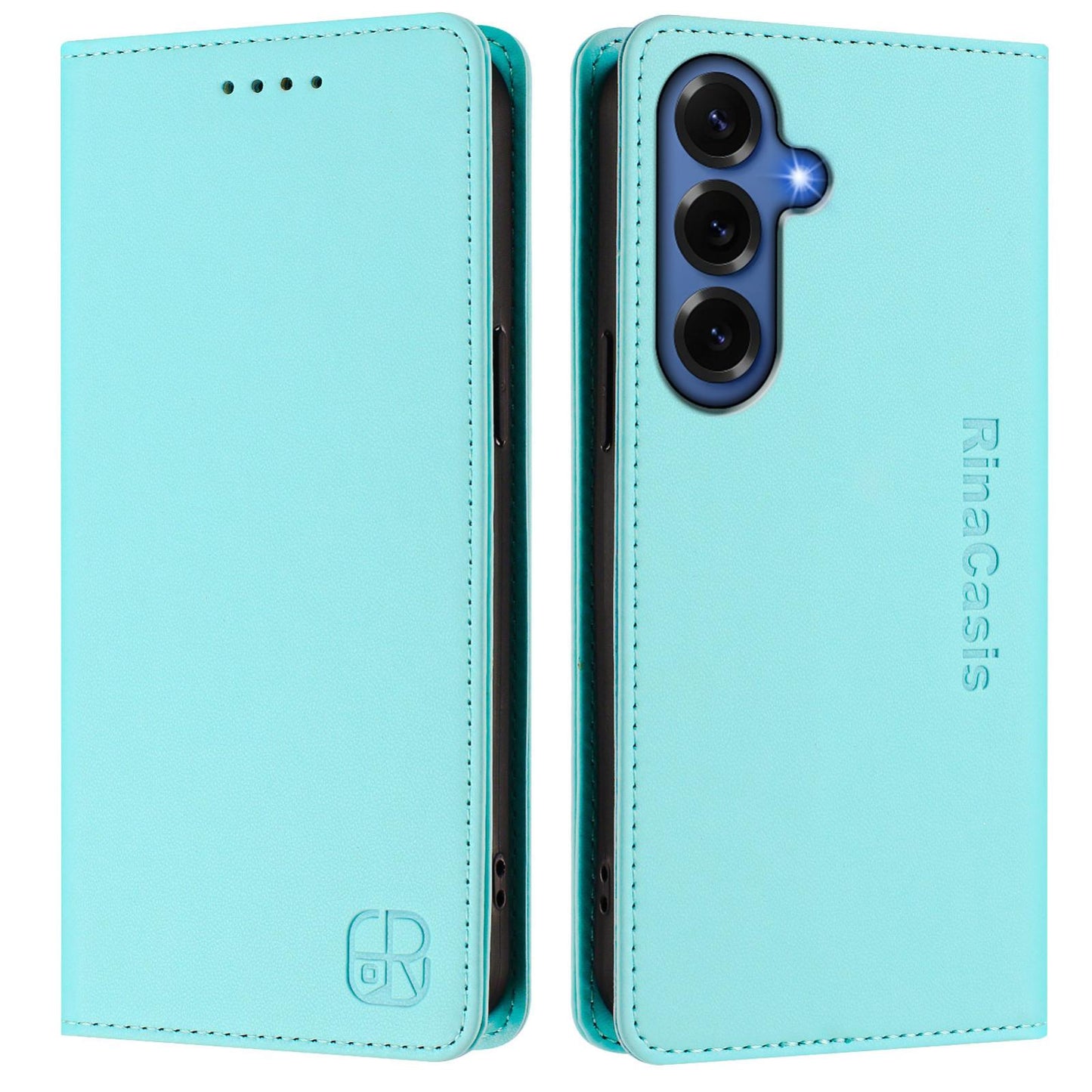 Samsung Galaxy S26+ 5G Dual-Folded Magnetic Suction RFID Blocking PU Leather Wallet Phone Case with Card Slots, Cash Pocket, Kickstand, Full Protective Flip Cover