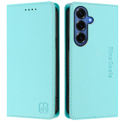 Samsung Galaxy S26+ 5G Dual-Folded Magnetic Suction RFID Blocking PU Leather Wallet Phone Case with Card Slots, Cash Pocket, Kickstand, Full Protective Flip Cover