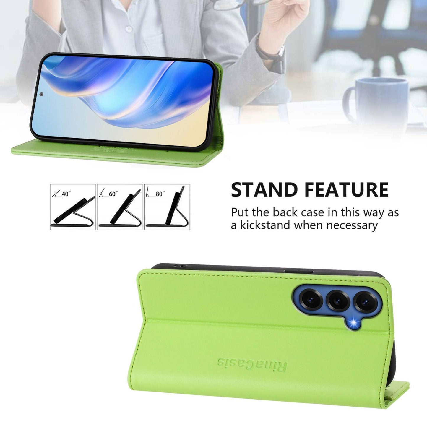 Samsung Galaxy S26+ 5G Dual-Folded Magnetic Suction RFID Blocking PU Leather Wallet Phone Case with Card Slots, Cash Pocket, Kickstand, Full Protective Flip Cover