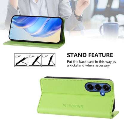 Samsung Galaxy S26+ 5G Dual-Folded Magnetic Suction RFID Blocking PU Leather Wallet Phone Case with Card Slots, Cash Pocket, Kickstand, Full Protective Flip Cover