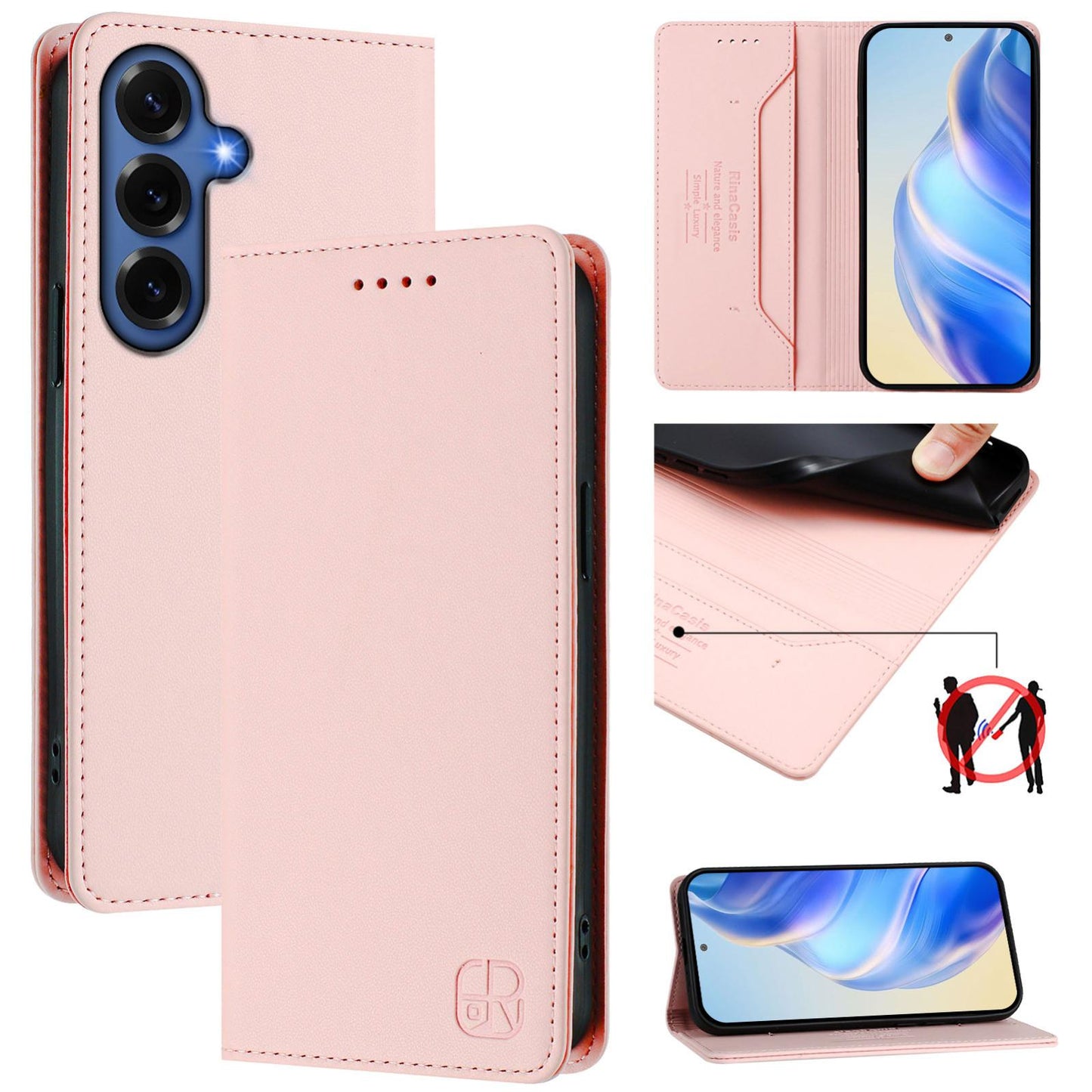 Samsung Galaxy S26+ 5G Dual-Folded Magnetic Suction RFID Blocking PU Leather Wallet Phone Case with Card Slots, Cash Pocket, Kickstand, Full Protective Flip Cover