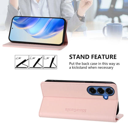 Samsung Galaxy S26+ 5G Dual-Folded Magnetic Suction RFID Blocking PU Leather Wallet Phone Case with Card Slots, Cash Pocket, Kickstand, Full Protective Flip Cover