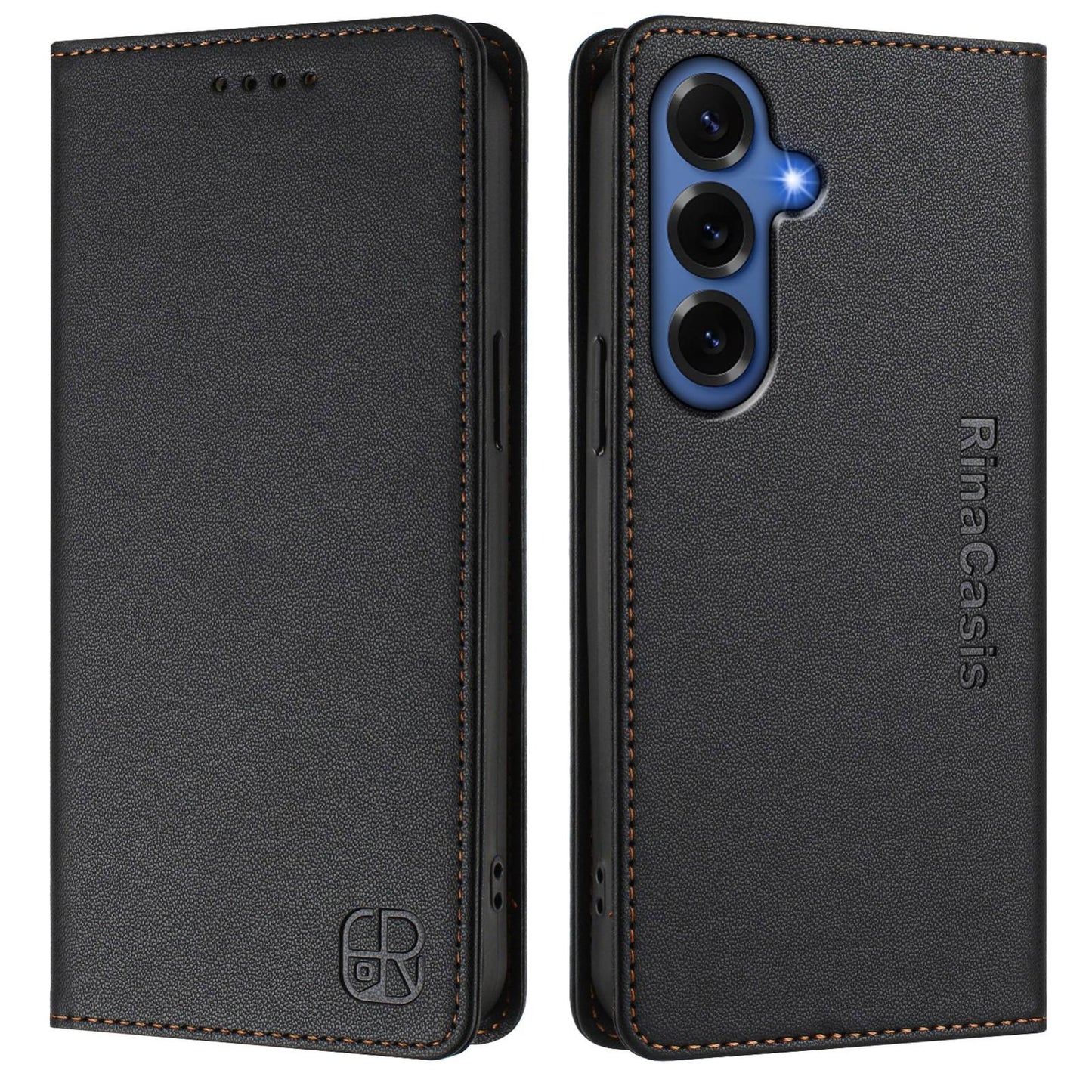 Samsung Galaxy S26+ 5G Dual-Folded Magnetic Suction RFID Blocking PU Leather Wallet Phone Case with Card Slots, Cash Pocket, Kickstand, Full Protective Flip Cover