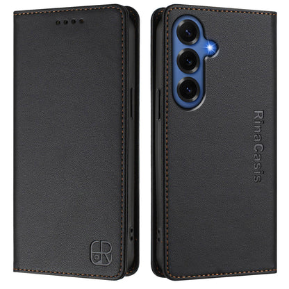 Samsung Galaxy S26+ 5G Dual-Folded Magnetic Suction RFID Blocking PU Leather Wallet Phone Case with Card Slots, Cash Pocket, Kickstand, Full Protective Flip Cover