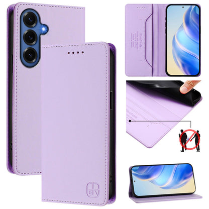 Samsung Galaxy S26+ 5G Dual-Folded Magnetic Suction RFID Blocking PU Leather Wallet Phone Case with Card Slots, Cash Pocket, Kickstand, Full Protective Flip Cover