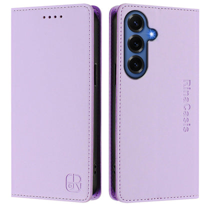 Samsung Galaxy S26+ 5G Dual-Folded Magnetic Suction RFID Blocking PU Leather Wallet Phone Case with Card Slots, Cash Pocket, Kickstand, Full Protective Flip Cover