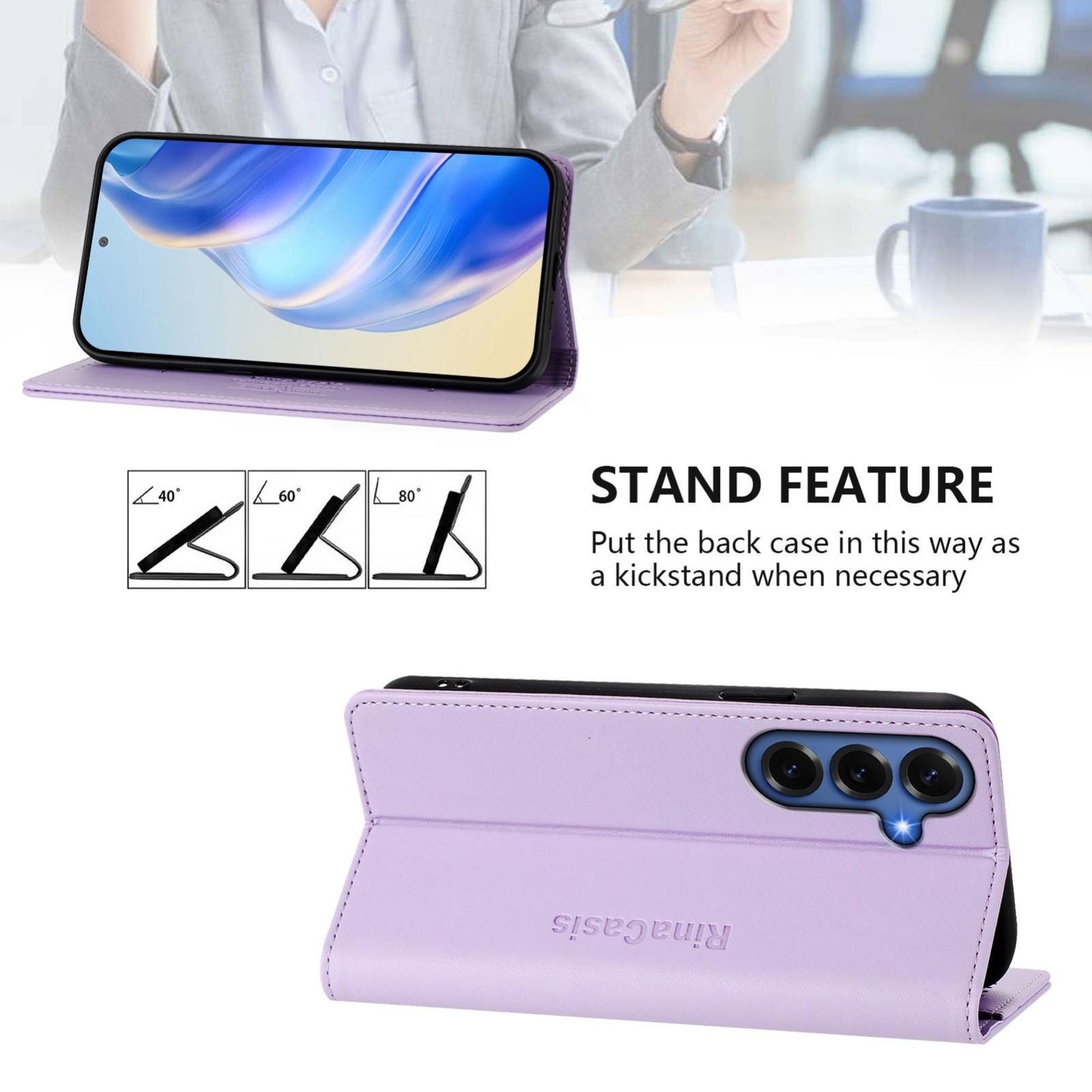 Samsung Galaxy S26+ 5G Dual-Folded Magnetic Suction RFID Blocking PU Leather Wallet Phone Case with Card Slots, Cash Pocket, Kickstand, Full Protective Flip Cover