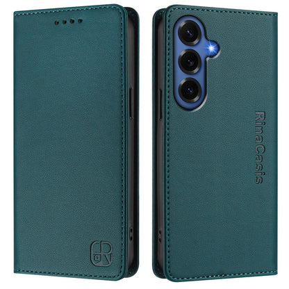Samsung Galaxy S26+ 5G Dual-Folded Magnetic Suction RFID Blocking PU Leather Wallet Phone Case with Card Slots, Cash Pocket, Kickstand, Full Protective Flip Cover