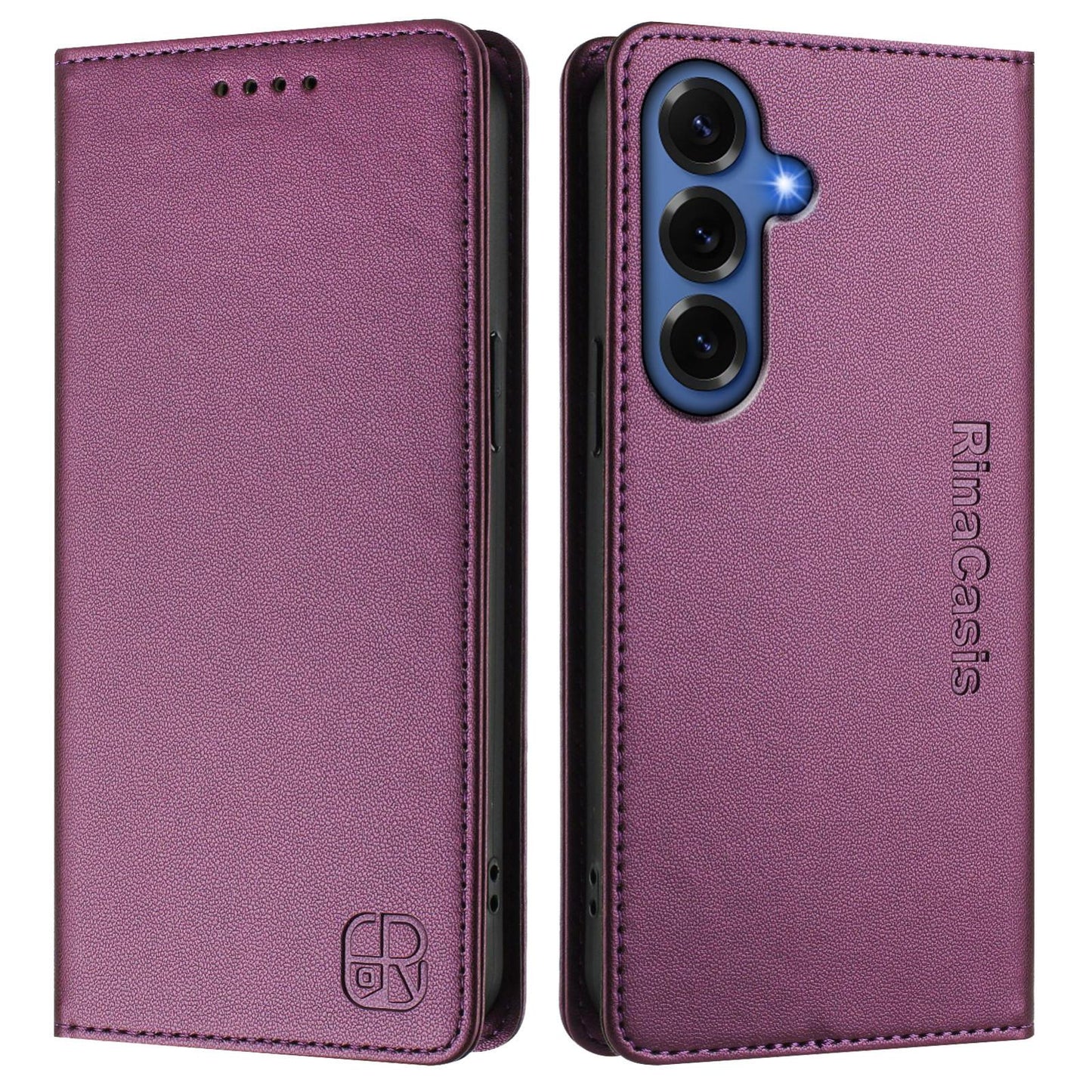 Samsung Galaxy S26+ 5G Dual-Folded Magnetic Suction RFID Blocking PU Leather Wallet Phone Case with Card Slots, Cash Pocket, Kickstand, Full Protective Flip Cover