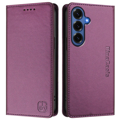 Samsung Galaxy S26+ 5G Dual-Folded Magnetic Suction RFID Blocking PU Leather Wallet Phone Case with Card Slots, Cash Pocket, Kickstand, Full Protective Flip Cover