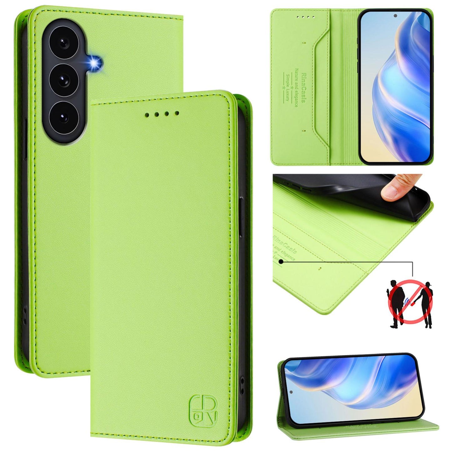 Samsung Galaxy S26 FE 5G Dual-Folded Magnetic Suction RFID Blocking PU Leather Wallet Phone Case with Card Slots, Cash Pocket, Kickstand, Full Protective Flip Cover