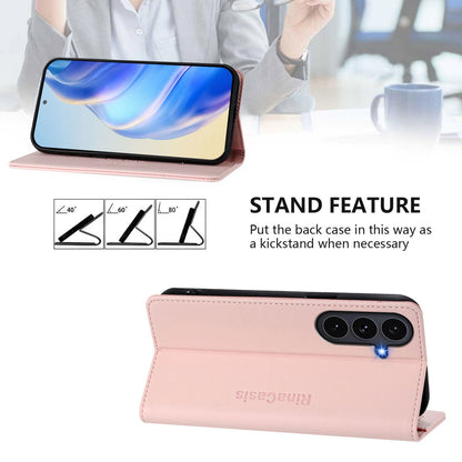Samsung Galaxy S26 FE 5G Dual-Folded Magnetic Suction RFID Blocking PU Leather Wallet Phone Case with Card Slots, Cash Pocket, Kickstand, Full Protective Flip Cover