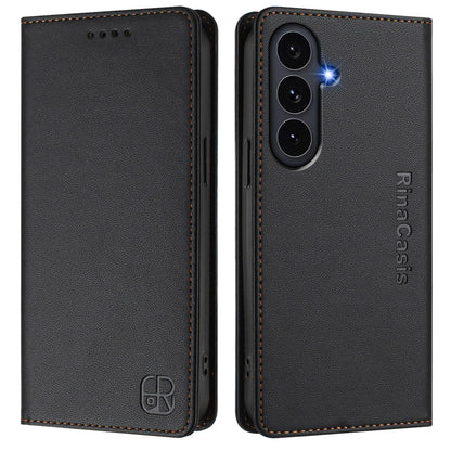 Samsung Galaxy S26 FE 5G Dual-Folded Magnetic Suction RFID Blocking PU Leather Wallet Phone Case with Card Slots, Cash Pocket, Kickstand, Full Protective Flip Cover