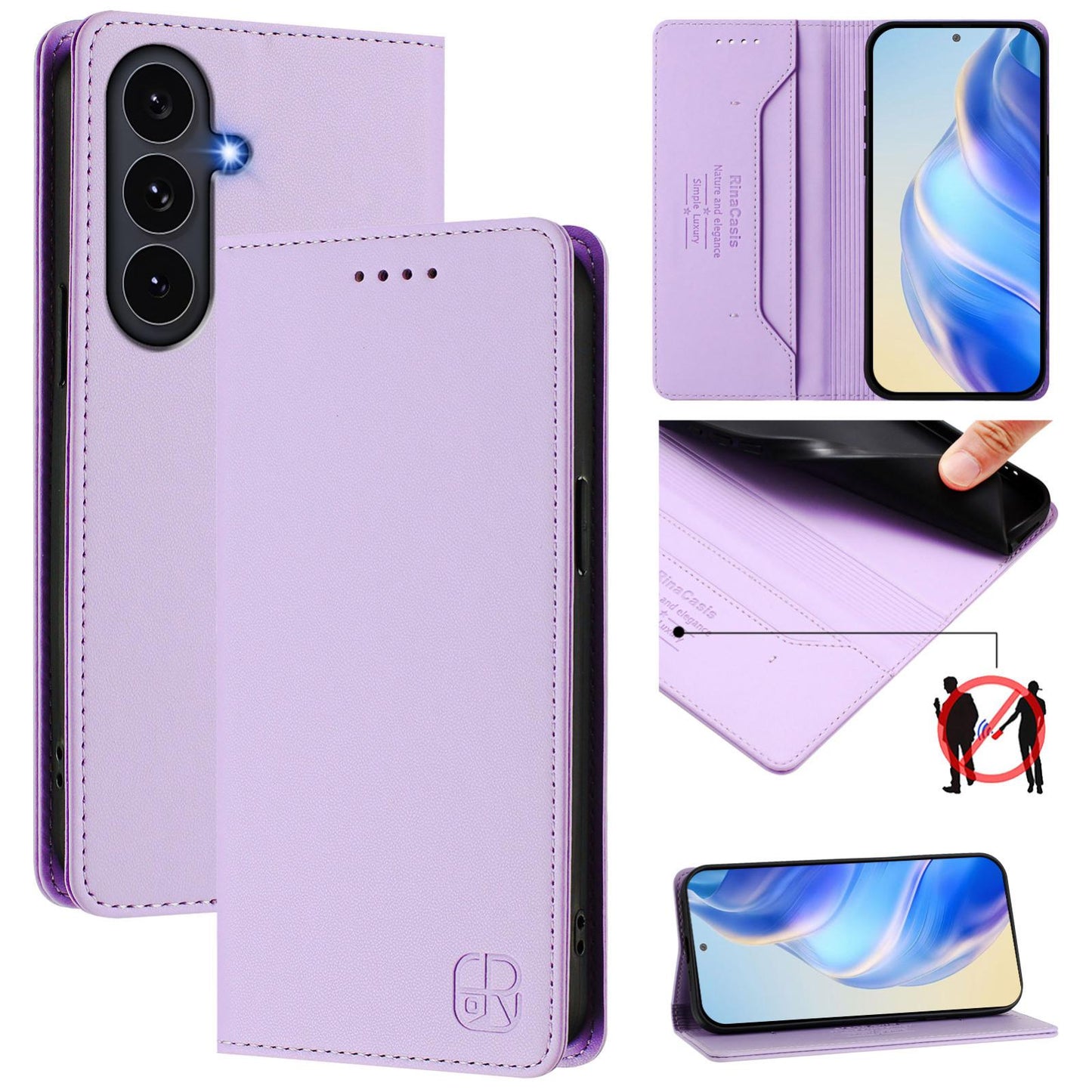 Samsung Galaxy S26 FE 5G Dual-Folded Magnetic Suction RFID Blocking PU Leather Wallet Phone Case with Card Slots, Cash Pocket, Kickstand, Full Protective Flip Cover