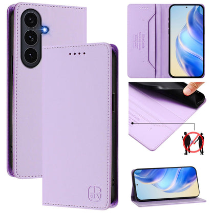 Samsung Galaxy S26 FE 5G Dual-Folded Magnetic Suction RFID Blocking PU Leather Wallet Phone Case with Card Slots, Cash Pocket, Kickstand, Full Protective Flip Cover