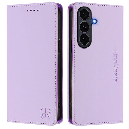 Samsung Galaxy S26 FE 5G Dual-Folded Magnetic Suction RFID Blocking PU Leather Wallet Phone Case with Card Slots, Cash Pocket, Kickstand, Full Protective Flip Cover