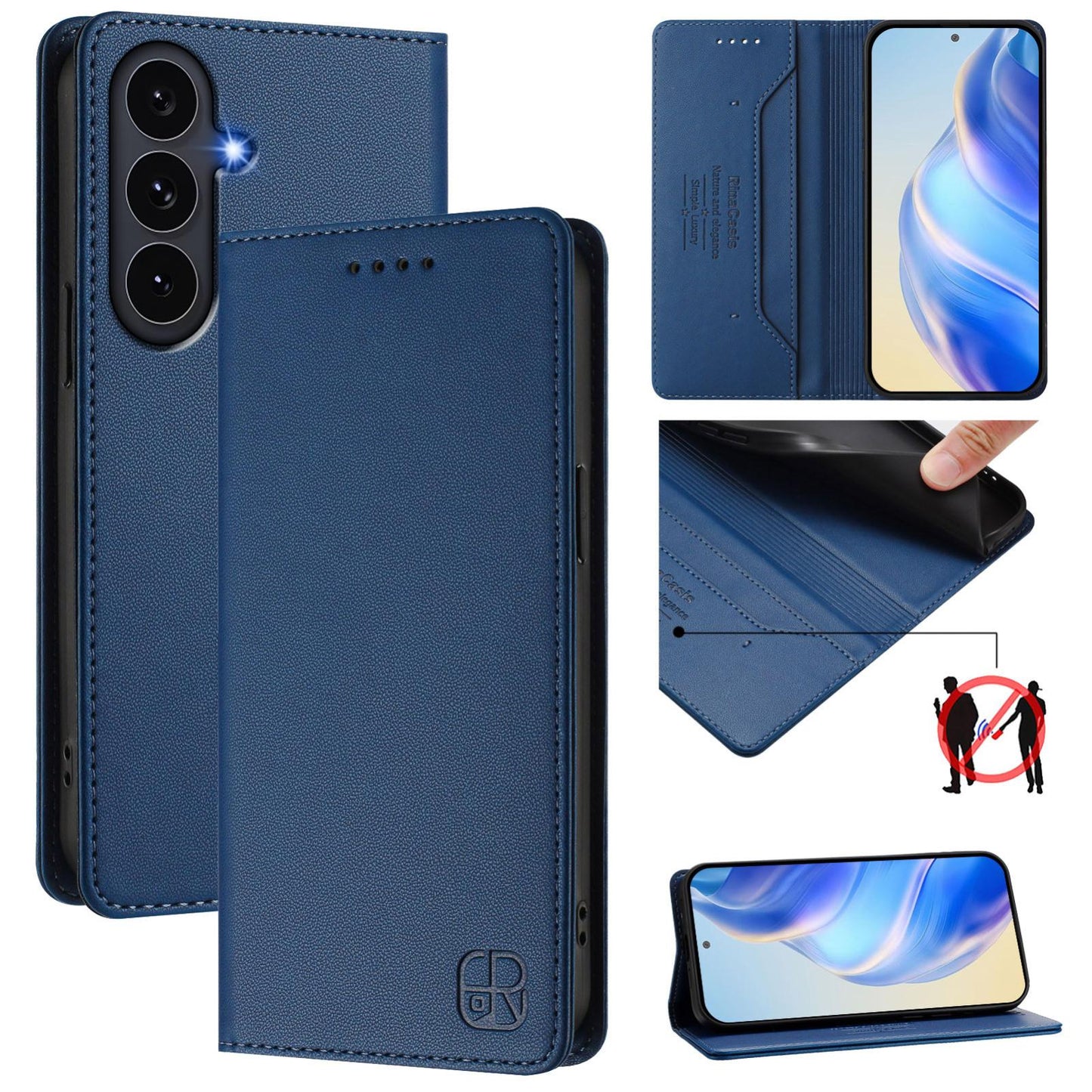 Samsung Galaxy S26 FE 5G Dual-Folded Magnetic Suction RFID Blocking PU Leather Wallet Phone Case with Card Slots, Cash Pocket, Kickstand, Full Protective Flip Cover