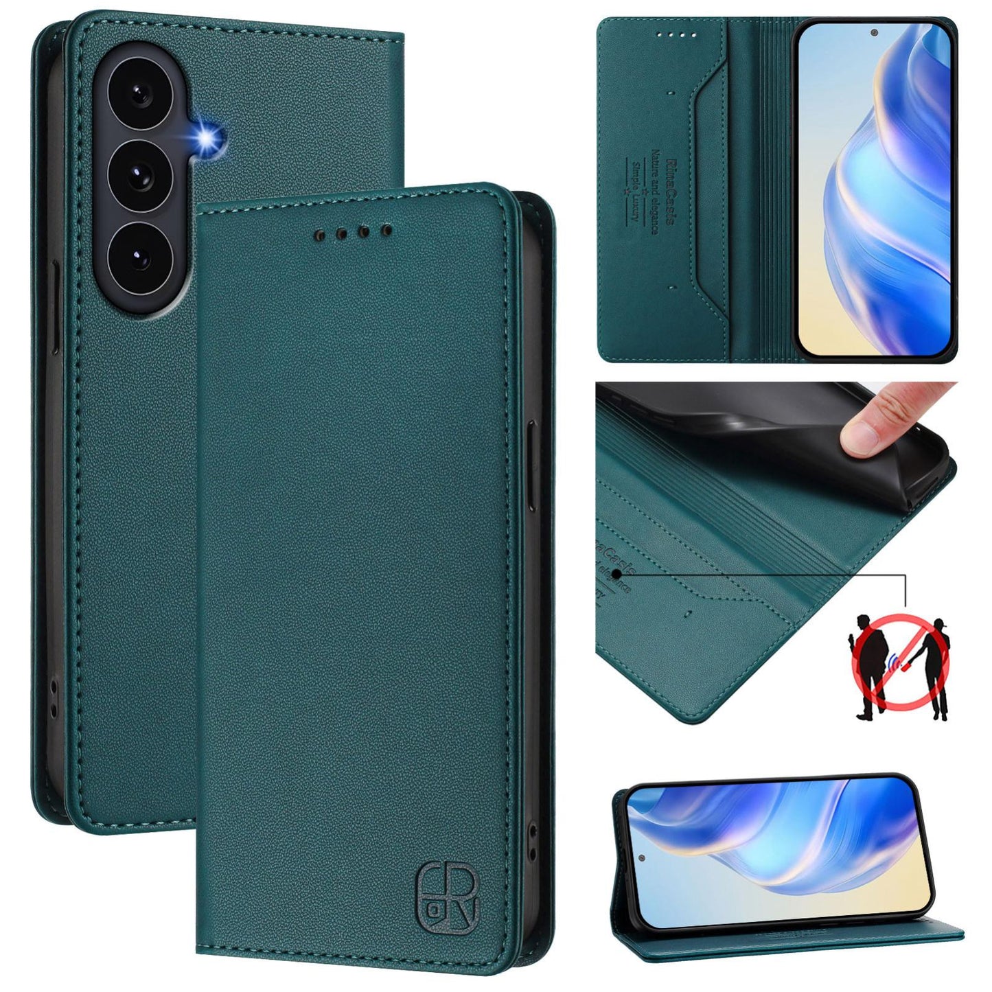 Samsung Galaxy S26 FE 5G Dual-Folded Magnetic Suction RFID Blocking PU Leather Wallet Phone Case with Card Slots, Cash Pocket, Kickstand, Full Protective Flip Cover