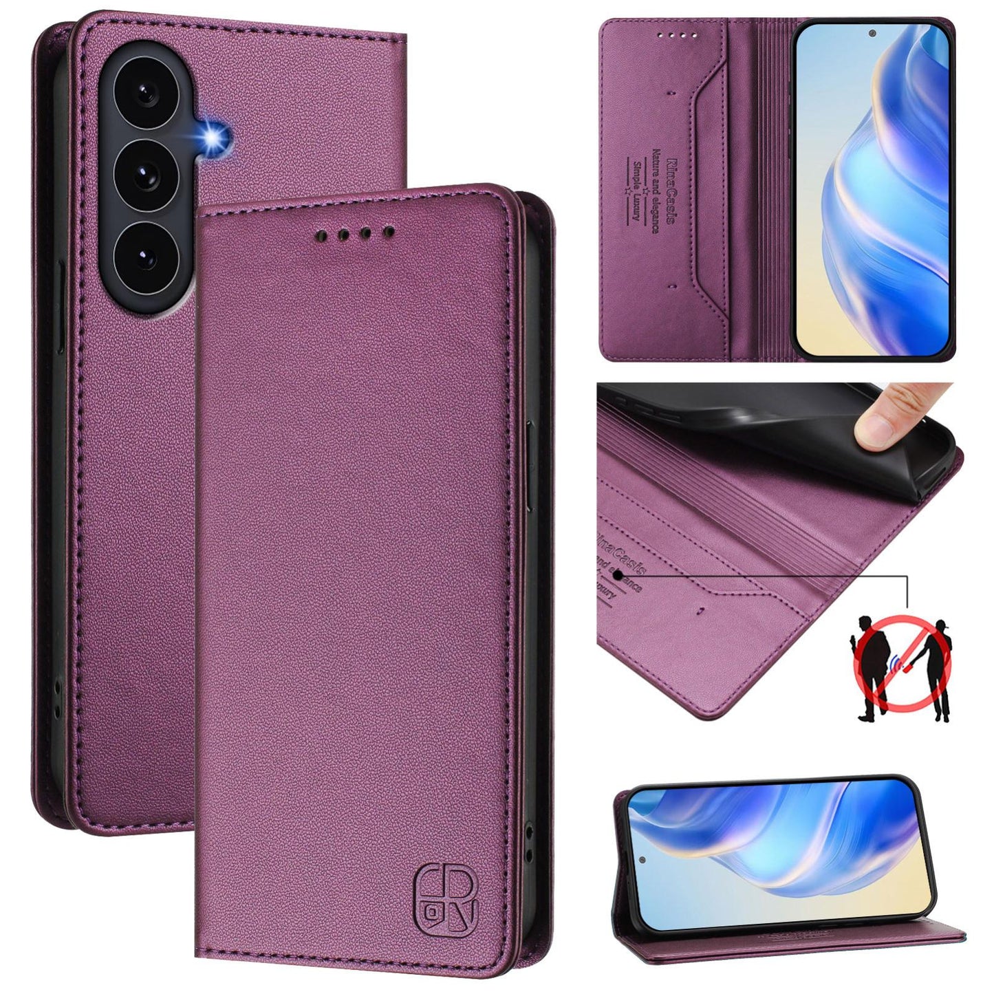 Samsung Galaxy S26 FE 5G Dual-Folded Magnetic Suction RFID Blocking PU Leather Wallet Phone Case with Card Slots, Cash Pocket, Kickstand, Full Protective Flip Cover