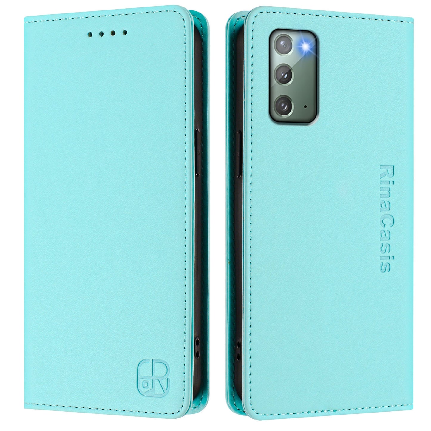 Samsung Galaxy Note20 Dual-Folded Magnetic Suction RFID Blocking PU Leather Wallet Phone Case with Card Slots, Cash Pocket, Kickstand, Full Protective Flip Cover