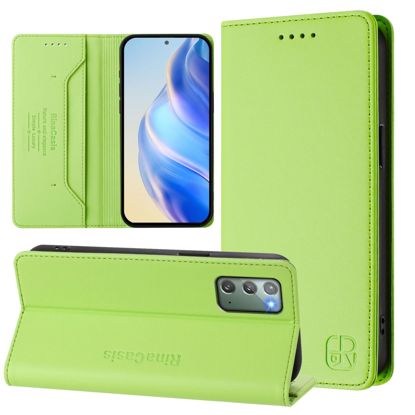 Samsung Galaxy Note20 Dual-Folded Magnetic Suction RFID Blocking PU Leather Wallet Phone Case with Card Slots, Cash Pocket, Kickstand, Full Protective Flip Cover