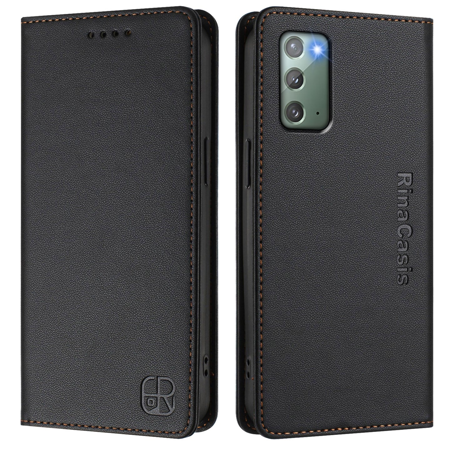 Samsung Galaxy Note20 Dual-Folded Magnetic Suction RFID Blocking PU Leather Wallet Phone Case with Card Slots, Cash Pocket, Kickstand, Full Protective Flip Cover