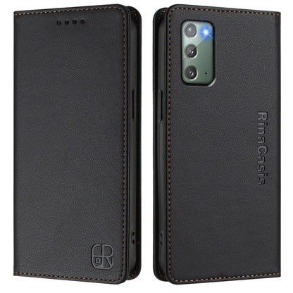 Samsung Galaxy Note20 Dual-Folded Magnetic Suction RFID Blocking PU Leather Wallet Phone Case with Card Slots, Cash Pocket, Kickstand, Full Protective Flip Cover