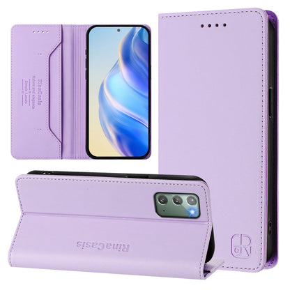 Samsung Galaxy Note20 Dual-Folded Magnetic Suction RFID Blocking PU Leather Wallet Phone Case with Card Slots, Cash Pocket, Kickstand, Full Protective Flip Cover