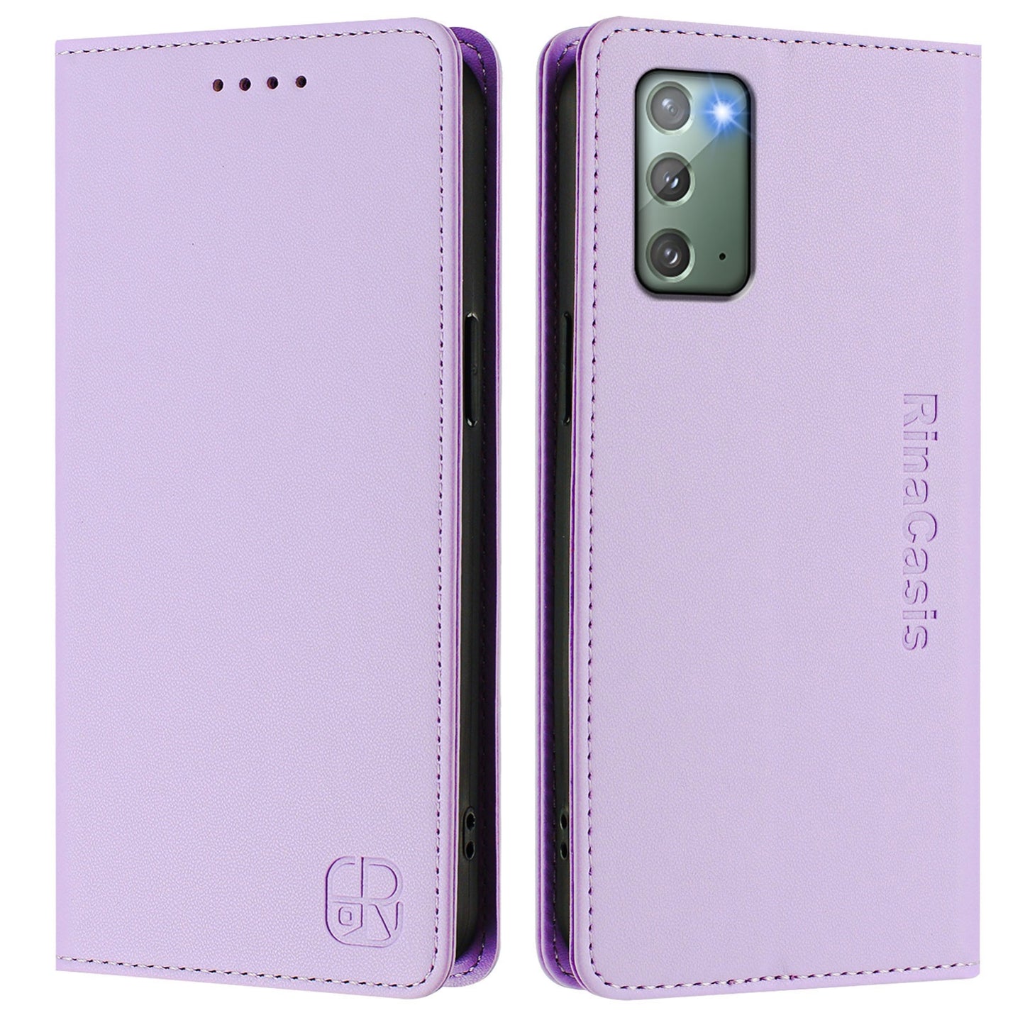Samsung Galaxy Note20 Dual-Folded Magnetic Suction RFID Blocking PU Leather Wallet Phone Case with Card Slots, Cash Pocket, Kickstand, Full Protective Flip Cover