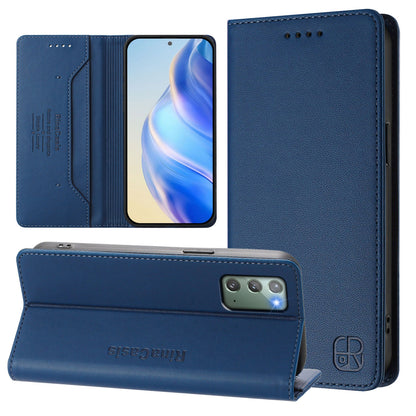 Samsung Galaxy Note20 Dual-Folded Magnetic Suction RFID Blocking PU Leather Wallet Phone Case with Card Slots, Cash Pocket, Kickstand, Full Protective Flip Cover