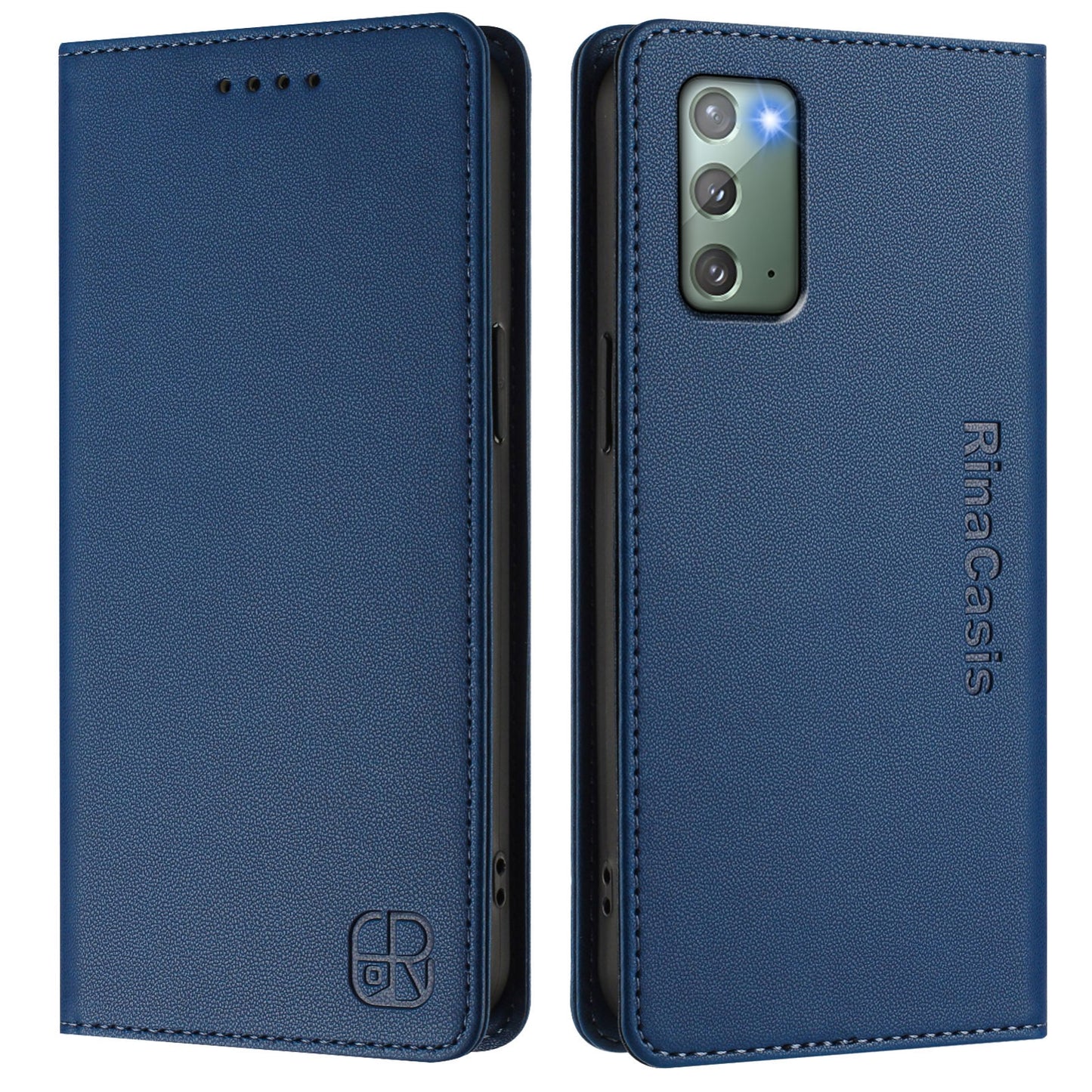 Samsung Galaxy Note20 Dual-Folded Magnetic Suction RFID Blocking PU Leather Wallet Phone Case with Card Slots, Cash Pocket, Kickstand, Full Protective Flip Cover