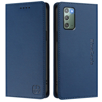 Samsung Galaxy Note20 Dual-Folded Magnetic Suction RFID Blocking PU Leather Wallet Phone Case with Card Slots, Cash Pocket, Kickstand, Full Protective Flip Cover