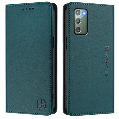 Samsung Galaxy Note20 Dual-Folded Magnetic Suction RFID Blocking PU Leather Wallet Phone Case with Card Slots, Cash Pocket, Kickstand, Full Protective Flip Cover
