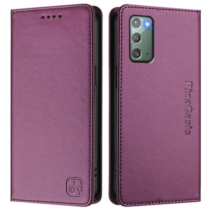 Samsung Galaxy Note20 Dual-Folded Magnetic Suction RFID Blocking PU Leather Wallet Phone Case with Card Slots, Cash Pocket, Kickstand, Full Protective Flip Cover