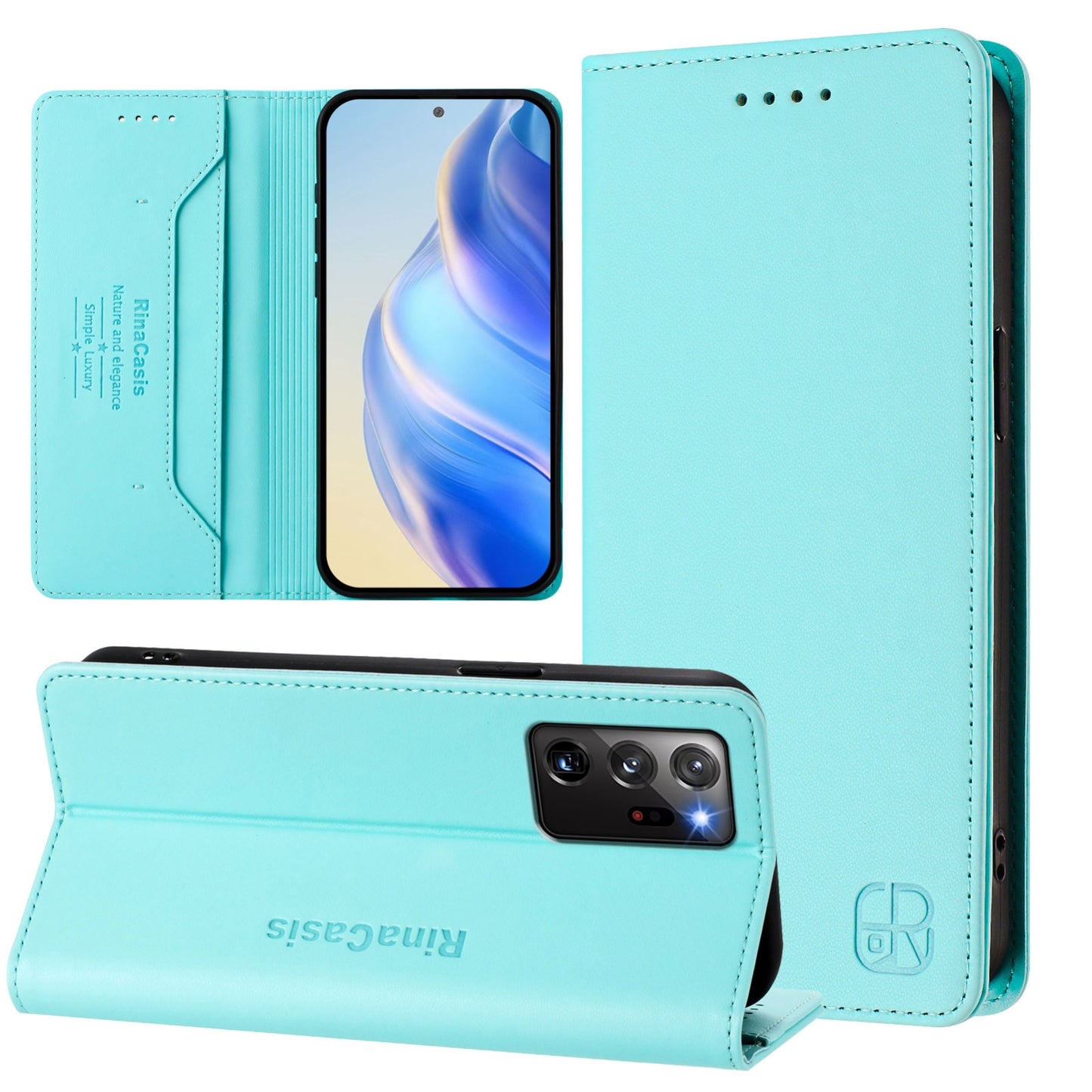 Samsung Galaxy Note20 Ultra Dual-Folded Magnetic Suction RFID Blocking PU Leather Wallet Phone Case with Card Slots, Cash Pocket, Kickstand, Full Protective Flip Cover