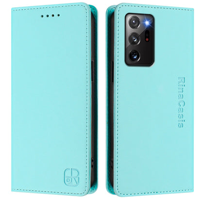 Samsung Galaxy Note20 Ultra Dual-Folded Magnetic Suction RFID Blocking PU Leather Wallet Phone Case with Card Slots, Cash Pocket, Kickstand, Full Protective Flip Cover