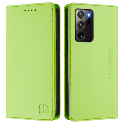 Samsung Galaxy Note20 Ultra Dual-Folded Magnetic Suction RFID Blocking PU Leather Wallet Phone Case with Card Slots, Cash Pocket, Kickstand, Full Protective Flip Cover