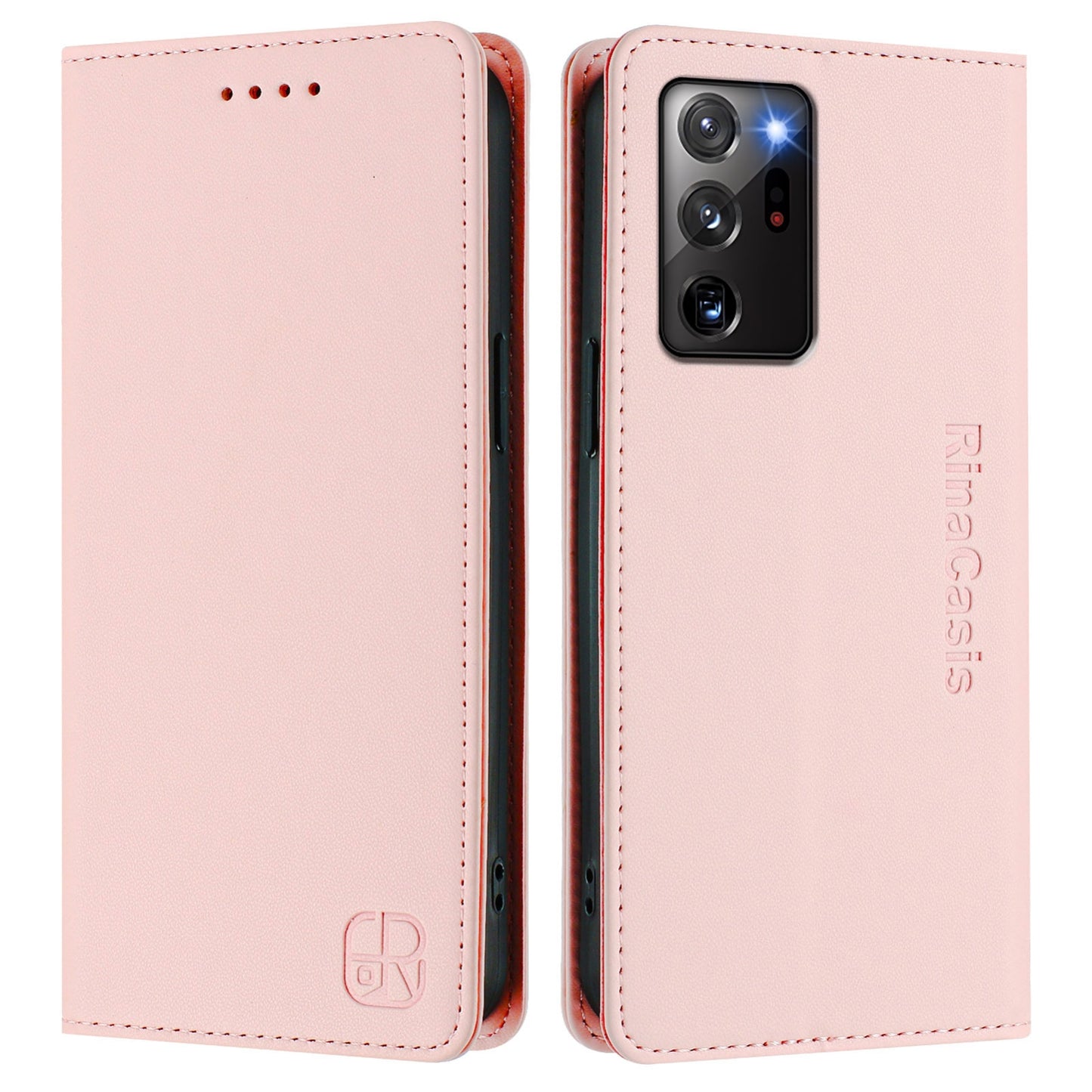 Samsung Galaxy Note20 Ultra Dual-Folded Magnetic Suction RFID Blocking PU Leather Wallet Phone Case with Card Slots, Cash Pocket, Kickstand, Full Protective Flip Cover