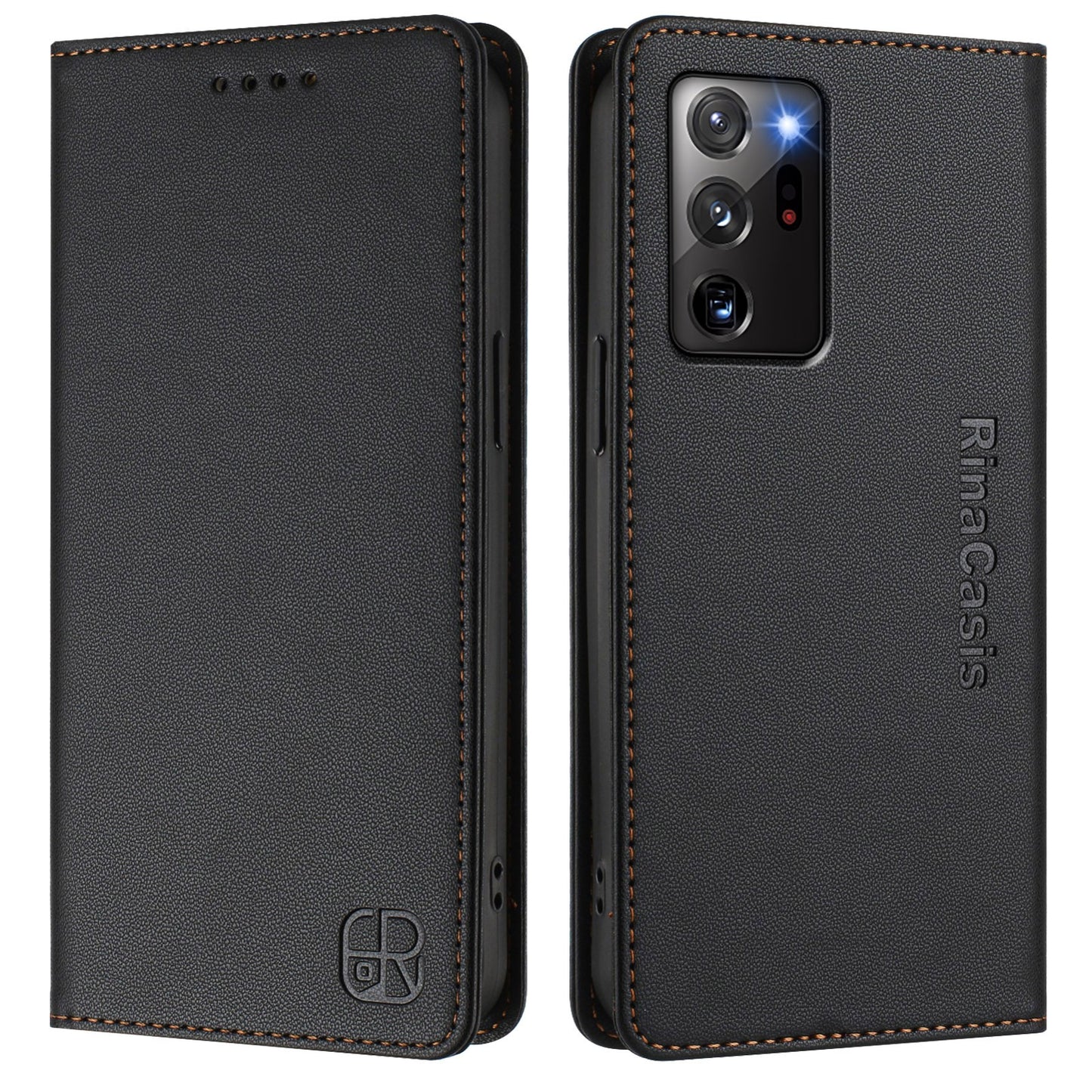 Samsung Galaxy Note20 Ultra Dual-Folded Magnetic Suction RFID Blocking PU Leather Wallet Phone Case with Card Slots, Cash Pocket, Kickstand, Full Protective Flip Cover
