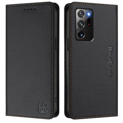 Samsung Galaxy Note20 Ultra Dual-Folded Magnetic Suction RFID Blocking PU Leather Wallet Phone Case with Card Slots, Cash Pocket, Kickstand, Full Protective Flip Cover