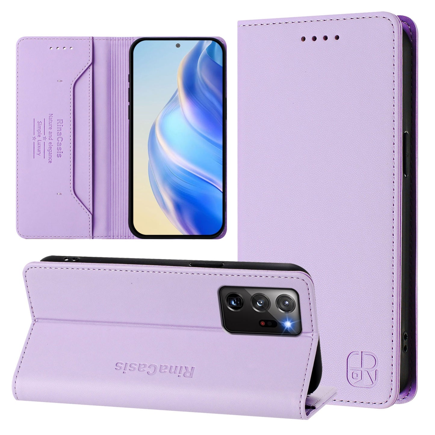 Samsung Galaxy Note20 Ultra Dual-Folded Magnetic Suction RFID Blocking PU Leather Wallet Phone Case with Card Slots, Cash Pocket, Kickstand, Full Protective Flip Cover
