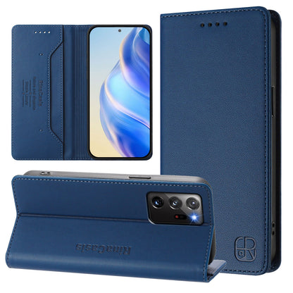 Samsung Galaxy Note20 Ultra Dual-Folded Magnetic Suction RFID Blocking PU Leather Wallet Phone Case with Card Slots, Cash Pocket, Kickstand, Full Protective Flip Cover