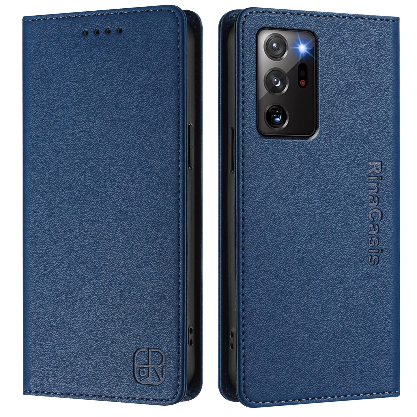 Samsung Galaxy Note20 Ultra Dual-Folded Magnetic Suction RFID Blocking PU Leather Wallet Phone Case with Card Slots, Cash Pocket, Kickstand, Full Protective Flip Cover