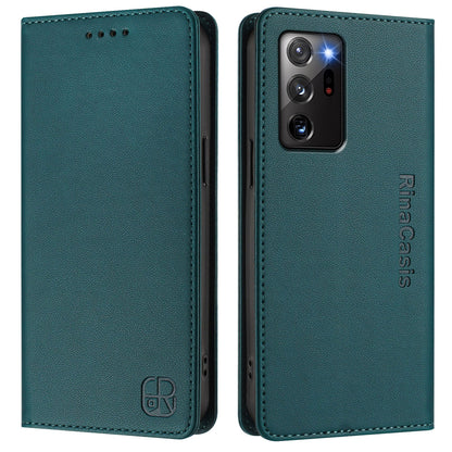 Samsung Galaxy Note20 Ultra Dual-Folded Magnetic Suction RFID Blocking PU Leather Wallet Phone Case with Card Slots, Cash Pocket, Kickstand, Full Protective Flip Cover