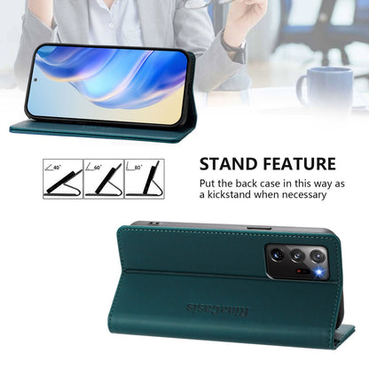 Samsung Galaxy Note20 Ultra Dual-Folded Magnetic Suction RFID Blocking PU Leather Wallet Phone Case with Card Slots, Cash Pocket, Kickstand, Full Protective Flip Cover