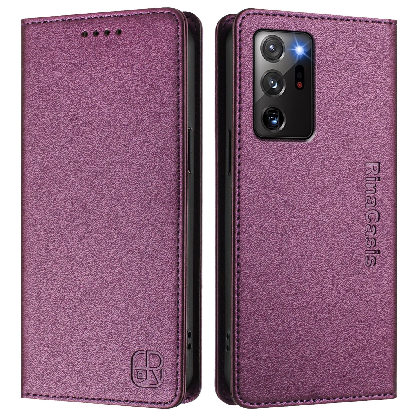 Samsung Galaxy Note20 Ultra Dual-Folded Magnetic Suction RFID Blocking PU Leather Wallet Phone Case with Card Slots, Cash Pocket, Kickstand, Full Protective Flip Cover