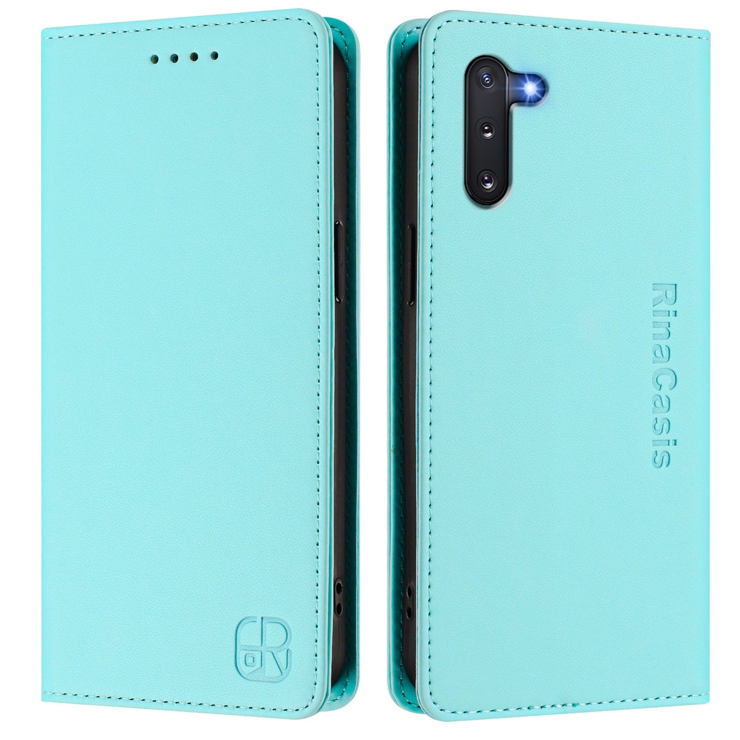 Samsung Galaxy Note10 Dual-Folded Magnetic Suction RFID Blocking PU Leather Wallet Phone Case with Card Slots, Cash Pocket, Kickstand, Full Protective Flip Cover