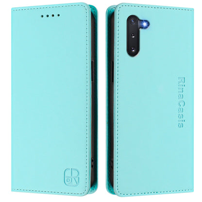 Samsung Galaxy Note10 Dual-Folded Magnetic Suction RFID Blocking PU Leather Wallet Phone Case with Card Slots, Cash Pocket, Kickstand, Full Protective Flip Cover