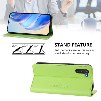 Samsung Galaxy Note10 Dual-Folded Magnetic Suction RFID Blocking PU Leather Wallet Phone Case with Card Slots, Cash Pocket, Kickstand, Full Protective Flip Cover
