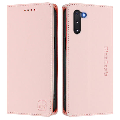 Samsung Galaxy Note10 Dual-Folded Magnetic Suction RFID Blocking PU Leather Wallet Phone Case with Card Slots, Cash Pocket, Kickstand, Full Protective Flip Cover
